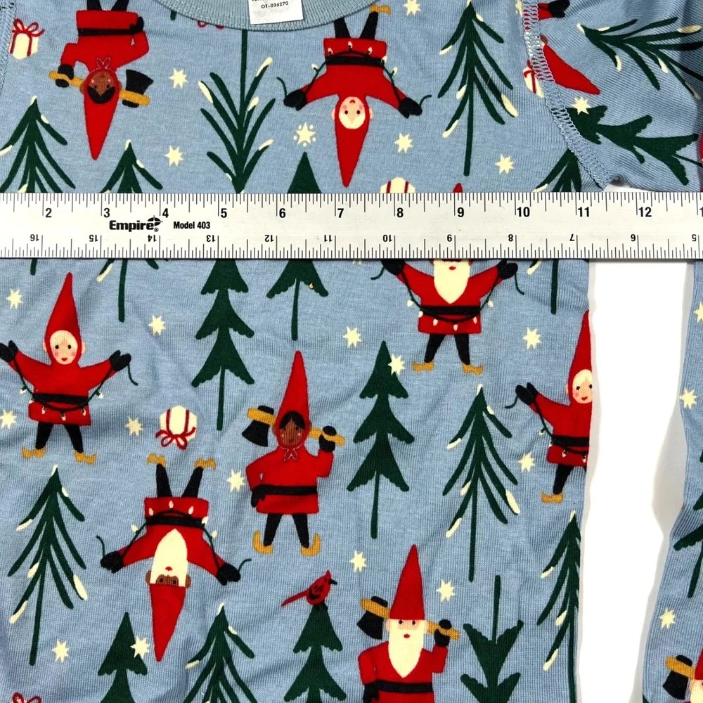 Hanna Andersson Holiday Harvest Gnomes Pajamas Set Blue Organic Cotton Kids 6-7